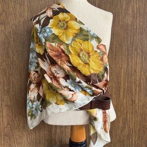 Vintage 70s Casual Corner Floral Earth Tones Fall Colors Square‎ Scarf 30”x30”